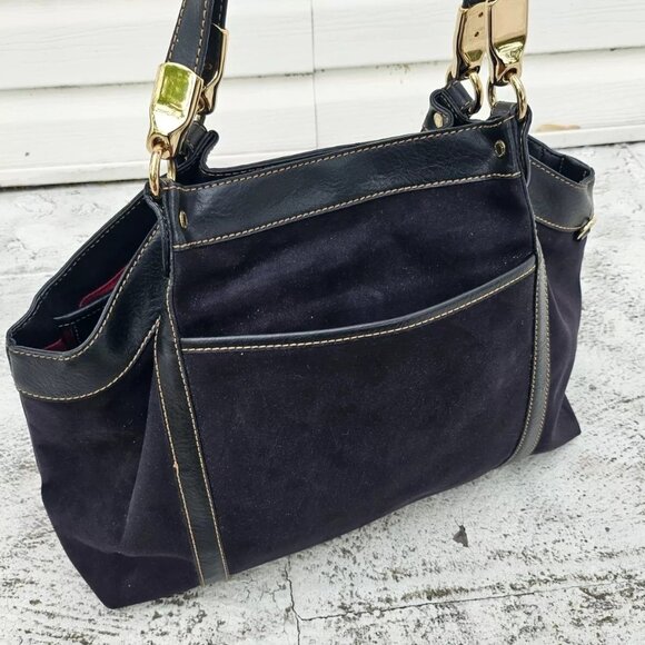 Liz Claiborne Women Handbag Black Faux Suede/Leather Shoulder Bag Multi Compartm - Picture 7 of 12